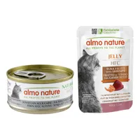Almo Nature HFC Natural 24 x 70 g + HFC Jelly 6 x 55 g ¡gratis! - Atún y sardina (24 x 70 g) + Filete de atún con gambas (6 x 55 g)