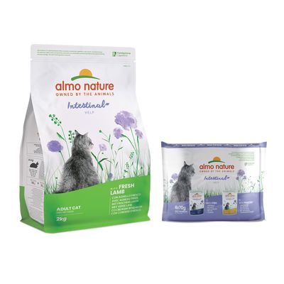 Almo Nature Intestinal Help Trockenfutter für erwachsene Katzen, mit frischem Lamm, 2kg Packung.