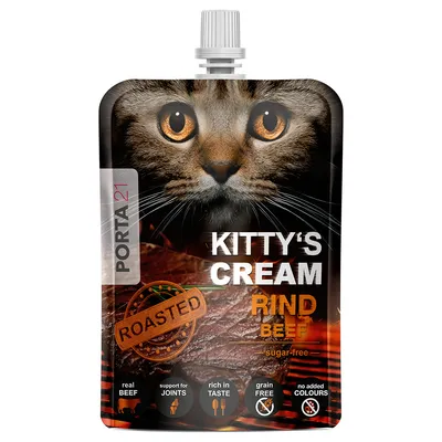 Porta21 Kitty's Cream marhahús, sült, cukormentes, valódi marhahús, támogatja az ízületeket, ízgazdag, gabonamentes, színezék nélkül.
