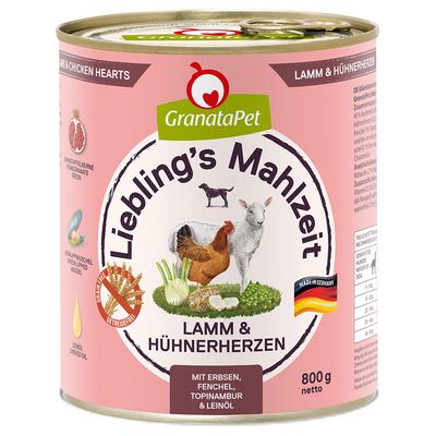 GranataPet Liebling's Mahlzeit 6 x 800 g Lamm & Hühnerherzen