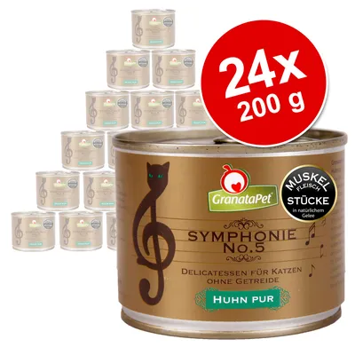 GranataPet Symphonie No.5 Huhn Pur, 24x200 g konzervi za mačke, bez žitarica, vidljiv natpis: MUSKEL FLEISCH STÜCKE in natürlichem Gelee.