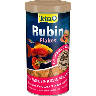 Tetra Rubin Flakes, met natuurlijke ingrediënten, zonder kleurstoffen en conserveermiddelen. Voor gezonde vissen en een intense kleurschittering.