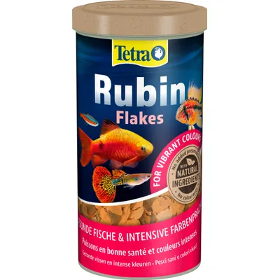 Tetra Rubin Flakes, met natuurlijke ingrediënten, zonder kleurstoffen en conserveermiddelen. Voor gezonde vissen en een intense kleurschittering.