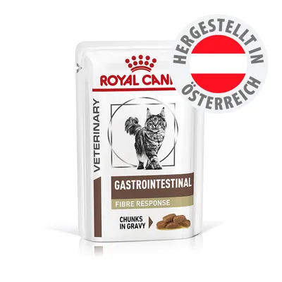 ROYAL CANIN VETERINARY GASTROINTESTINAL FIBRE RESPONSE Chunks in Gravy, hergestellt in Österreich.