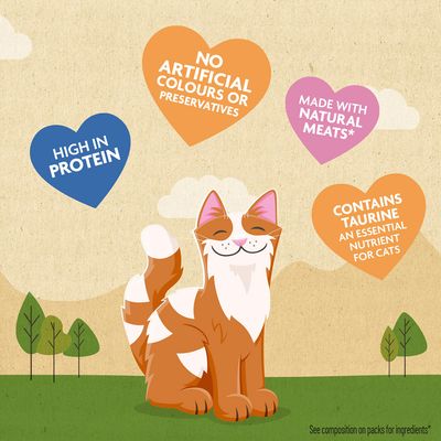 Meowee! Chicken Crunchy Bakes. Vyrobené zo skutočného kuracieho prsného mäsa, bez umelých farbív a konzervačných látok. Obsahuje taurín, esenciálnu živinu pre mačky.