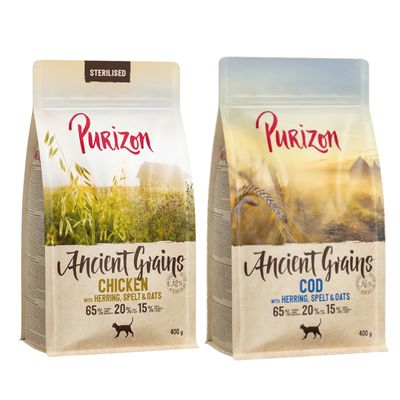 Probiermix Purizon 2 x 400 g Urgetreide Mix: Adult Cod Kabeljau  + Sterilised Huhn mit Fisch
