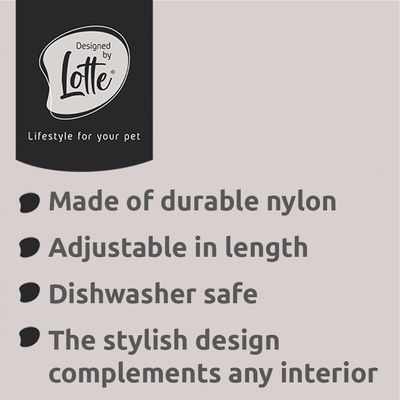 Valkoinen valjas ja talutushihna kultaisilla soljilla, sopii pienille eläimille. Säädettävät hihnat ja kestävät materiaalit näkyvissä.