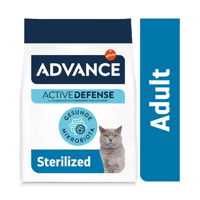 Advance Active Defense Sterilized Adult Katzenfutter mit gesunder Mikrobiota, wissenschaftlich erprobte Inhaltsstoffe.