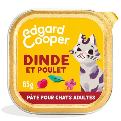 Edgard Cooper pâté pour chats adultes, saveur dinde et poulet, 85g.