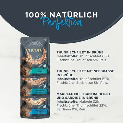 Ekonomipack: Encore Cat Pouch i buljong 20 x 50 g - Fisk selection (3 sorter)