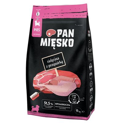 Pan Mięsko Large Puppy veau, caille pour chien 9 kg