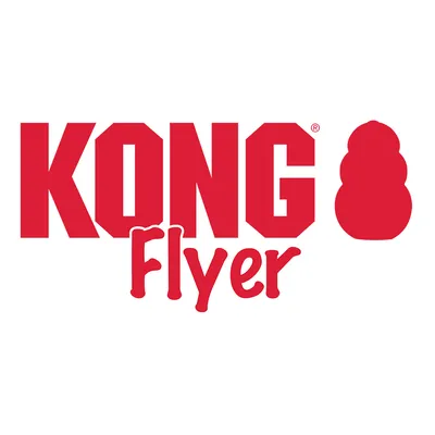 KONG Flyer. Markenname und Produktname in roter Schrift mit KONG-Logo-Symbol.