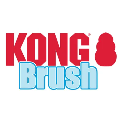 KONG Brush. Nume de marcă cu logo-ul KONG roșu și inscripția Brush albastră.