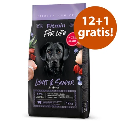 Fitmin For Life Light & Senior All Breeds, Premium Dog Food, 12 kg + 1 kg gratis. 52% tierisches Protein, reduzierte Energie, Chicorée-Extrakt als Präbiotikum. Fitmin For Life Light & Senior All Breeds, Premium Dog Food, 12 kg + 1 kg gratis. 52% tierisches Protein, reduzierte Energie, Chicorée-Extrakt als Präbiotikum.