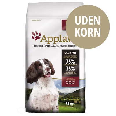 Applaws hundefoder 7,5 kg. UDEN KORN. 75 % chicken with lamb, 25 % vegetables & natural extracts. Naturally hypoallergenic with active pro-biotic. Billede af hund på posen. Applaws hundefoder 7,5 kg. UDEN KORN. 75 % chicken with lamb, 25 % vegetables & natural extracts. Naturally hypoallergenic with active pro-biotic. Billede af hund på posen.