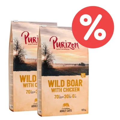 Purizon Wild Boar with Chicken, 6,5 kg für erwachsene Katzen. 70% Fleisch, 30% Gemüse, 0% Getreide. Sonderangebot mit Prozentzeichen.