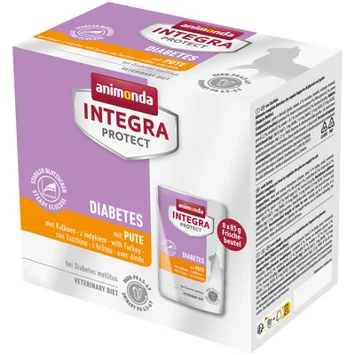 Animonda Integra Protect Diabetes mit Pute, stabiler Blutzucker, bei Diabetes mellitus, Veterinary Diet, 8 x 85 g Frischebeutel.