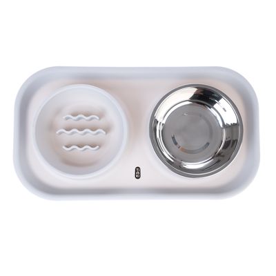 Doppelnapf aus Edelstahl und Kunststoff mit Anti-Rutsch-Funktion, geeignet für Futter und Wasser. Marke: Trixie.