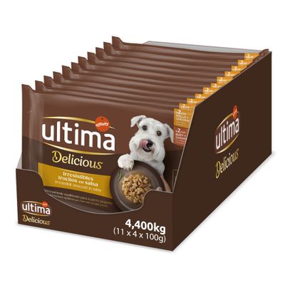 Ultima Delicious Adult Mini w sosie, 44 x 100 g Kurczak i wołowina
