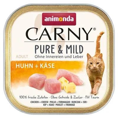 Animonda Carny Pure & Mild Adult, kuracie mäso a syr, bez vnútorností a pečene, 100 % čerstvé ingrediencie, bez obilnín a cukru, s taurínom.