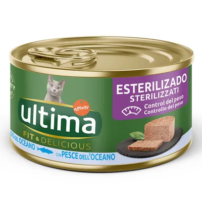 Ultima Fit & Delicious macskaeledel ivartalanított macskáknak, óceáni hallal. Testsúlykontroll. Affinity márka.