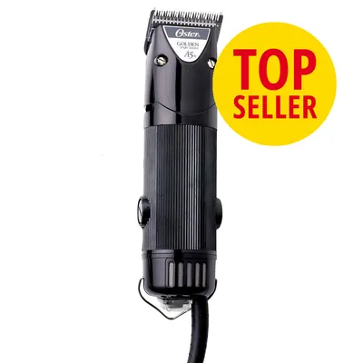 Oster Golden A5 -sähköinen lemmikkitrimmeri, musta. Keltainen ympyrä, jossa punainen teksti: TOP SELLER.