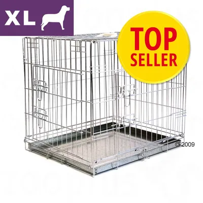 Metallinen koiran häkki, koko XL. Keltainen merkintä: TOP SELLER.