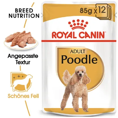 Royal Canin Adult Poodle, 85g x 12. Angepasste Textur für schönes Fell. Breed Nutrition speziell für Pudel.