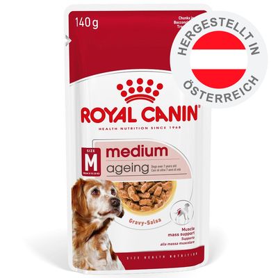 Royal Canin medium ageing Gravy-Salsa, 140g, Muscle mass support, hergestellt in Österreich. Für Hunde ab 7 Jahren, Größe M (11 bis 25 kg).