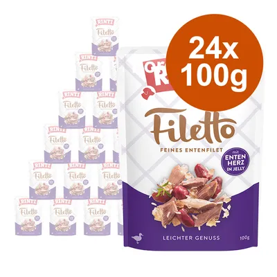 Rinti Filetto Feines Entenfilet mit Entenherz in Jelly, Packung à 100g, leicht verdaulich. Angebot: 24x 100g.