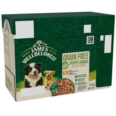 James Wellbeloved Puppy & Junior Hypoallergenic Grain Free Pouches - Turkey in Gravy 12 x 90g