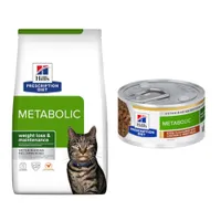 Hill's Prescription Diet Dry Cat Food + 6 x 82g Wet Cat Food Free! * - Metabolic Weight Management - Chicken (8kg) + Metabolic Stew with Chicken & Vegetables (6 x 82g)