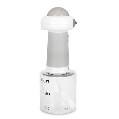 Sprayfles met maatschaal voor honden en katten, grijze greep, transparante container met markeringen tot 350 ml.