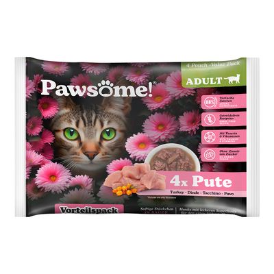 Korzystny pakiet Pawsome Adult Cat, 8 x 85 g Indyk