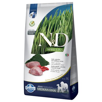 N&D Dog Spirulina Adult Medium/Maxi mit Lamm Sparpaket: 2 x 7 kg