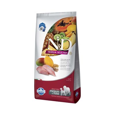 Farmina N&D Tropical Selection Adult Dog Medium & Maxi, Rezept mit Huhn, Dinkel, Hafer und tropischen Früchten. Nutrition System for Carnivores.
