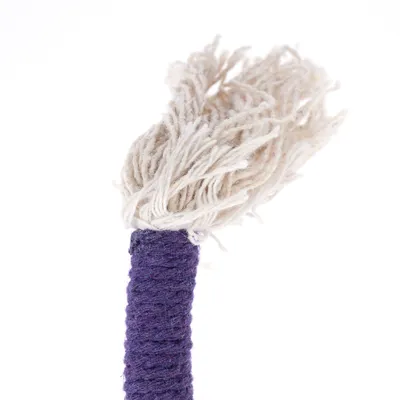 Toy made of purple rope with white fringes, suitable for pets.