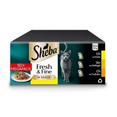 Multipack Sheba Fresh Fijne vershoudzakjes 50 x 50 g - met kip, gevogelte, kalkoen in saus