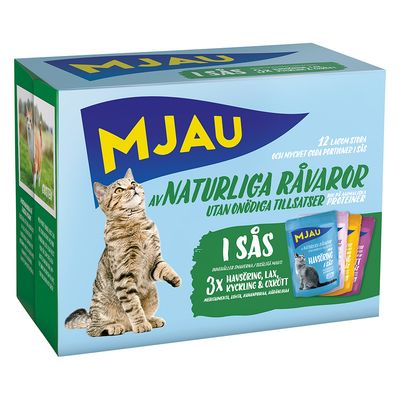 Ekonomipack: Mjau Cat Pouch 24 x 85 g Mixpack Kött- och fiskmeny i sås (4 sorter)
