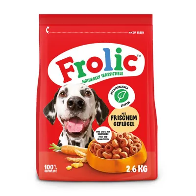 Frolic hrana za pse, 2,6 kg, sa svježom peradi, 100% potpuna, bez dodatka umjetnih boja i aroma, s prirodnim sastojcima.