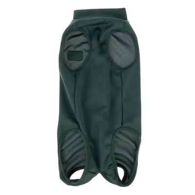 Зеленое платье для собак из дышащей сетчатой ткани с отверстиями для лап и головы.