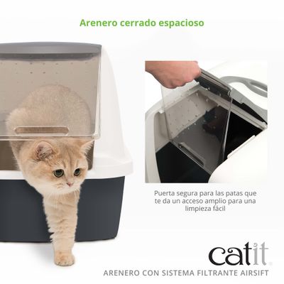 Caja de arena cerrada para gatos con puerta abatible transparente, puerta segura para las patas, ofrece fácil acceso para la limpieza. Marca: catit.