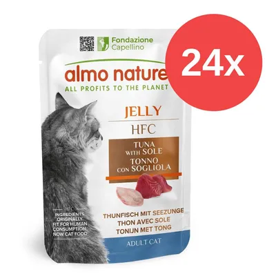 almo nature Jelly HFC Thunfisch mit Seezunge, 24x Portionsbeutel für erwachsene Katzen. Zutaten ursprünglich für menschlichen Verzehr geeignet.
