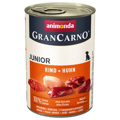 Animonda GranCarno Junior govedina + piletina, 100% svježi sastojci, bez žitarica, bez glutena, proizvedeno u Njemačkoj.