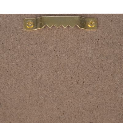 Back of a product with gold metal hanger and screws, suitable for wall mounting.