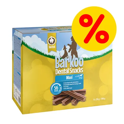 Barkoo Dental Snacks Maxi, 56 Sticks, für Hunde ab 25 kg, fettarm, ohne Zuckerzusatz, speziell geformt zur Zahnreinigung, entwickelt mit Tierärzten. Barkoo Dental Snacks Maxi, 56 Sticks, für Hunde ab 25 kg, fettarm, ohne Zuckerzusatz, speziell geformt zur Zahnreinigung, entwickelt mit Tierärzten.