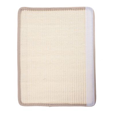 Krabmat van beige sisal met versterkte rand, rechthoekige vorm.