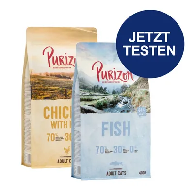 Purizon Trockenfutter für erwachsene Katzen, Sorten Chicken with Fish und Fish, 70% tierische Zutaten, 30% Obst & Gemüse, 0% Getreide. Jetzt testen.