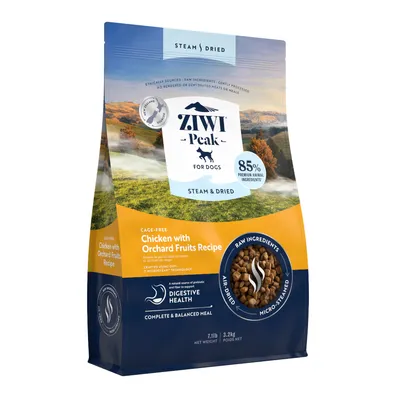 Ziwi Peak Hundefutter, Rezept mit Huhn und Obst aus dem Obstgarten. 85% Premiumtierzutaten, luftgetrocknet, unterstützt Verdauungsgesundheit. Gewicht: 3,2kg.