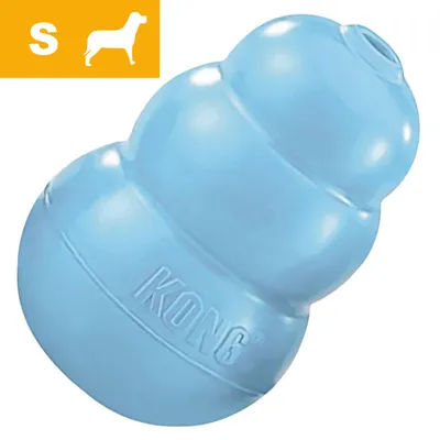 KONG niebieska zabawka dla psa, rozmiar S, widoczne logo KONG na produkcie